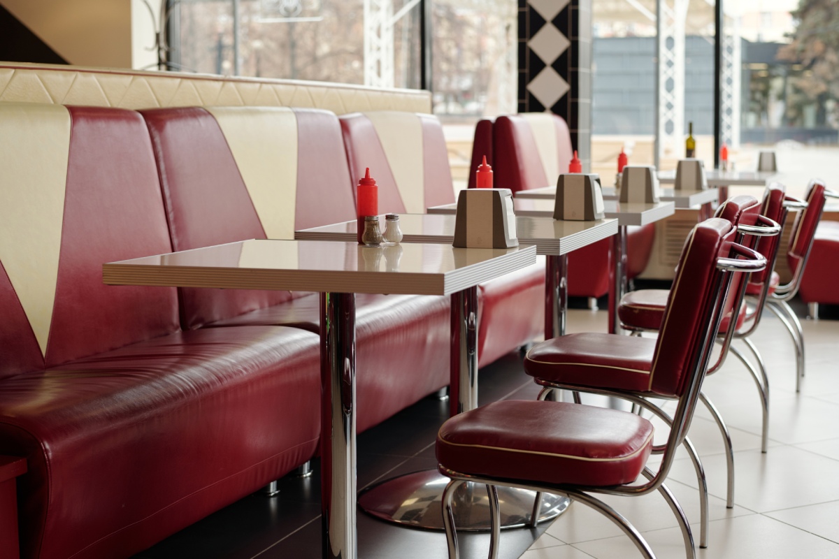 Commercial vinyl upholstery fabric for restaurant booths — durable and easy to clean